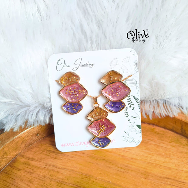 Enamel Pendent - 118 - Pendent with Earrings (Combo Set)
