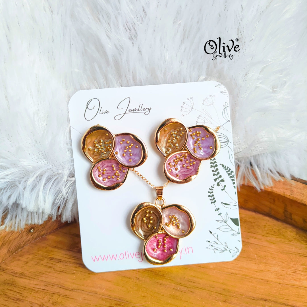 Enamel Pendent - 124 - Pendent with Earrings (Combo Set)