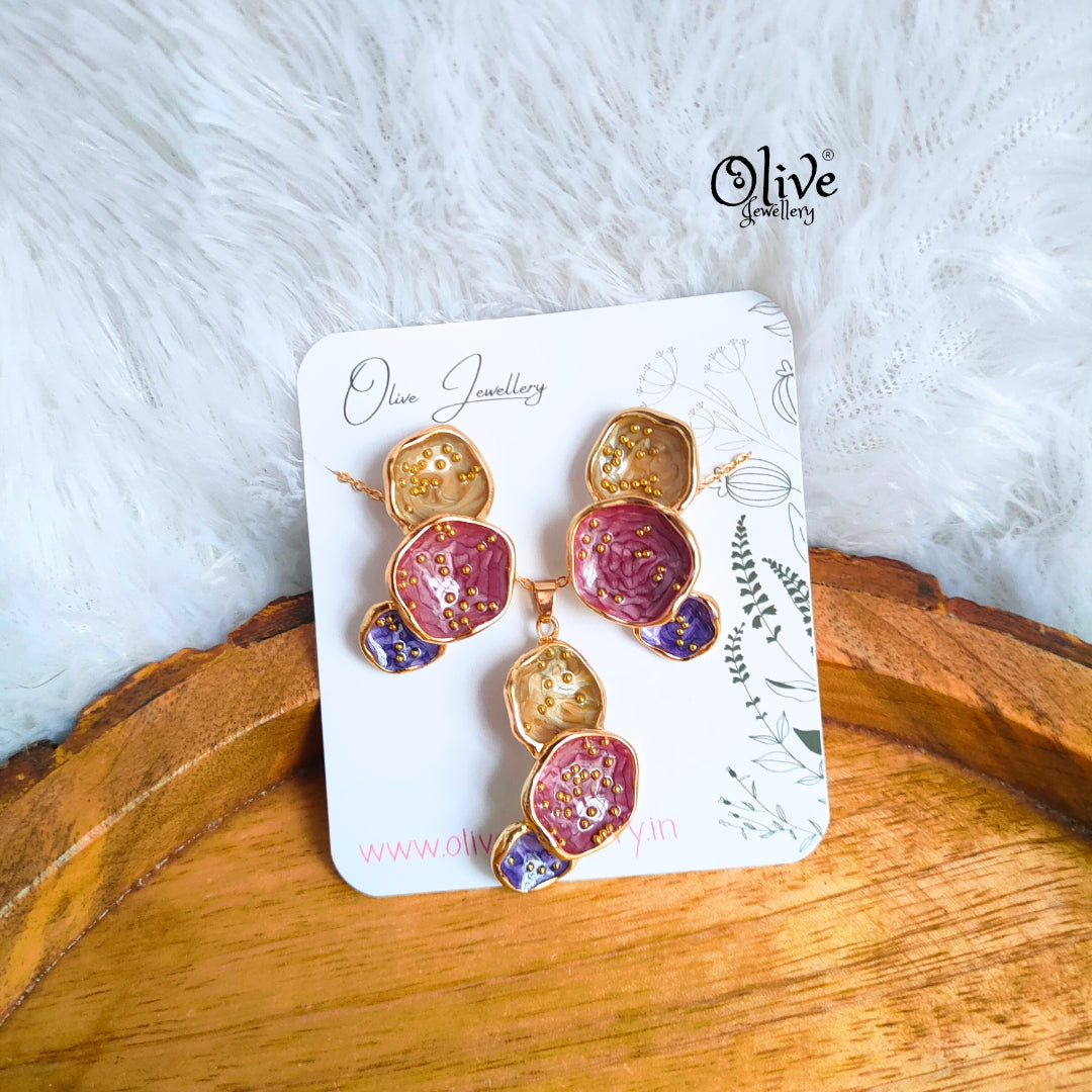 Enamel Pendent - 130 - Pendent with Earrings (Combo Set)