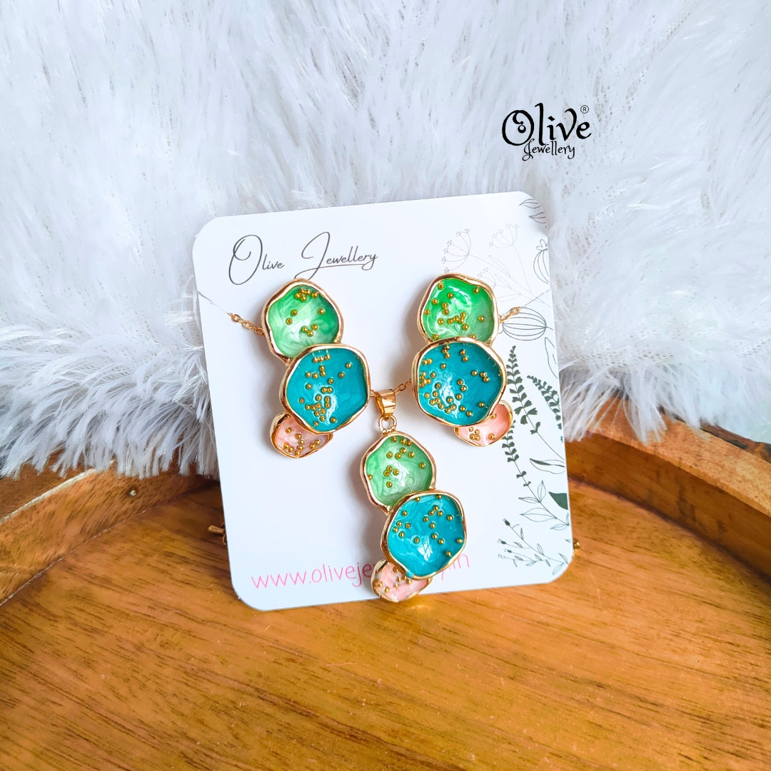 Enamel Pendent - 130 - Pendent with Earrings (Combo Set)