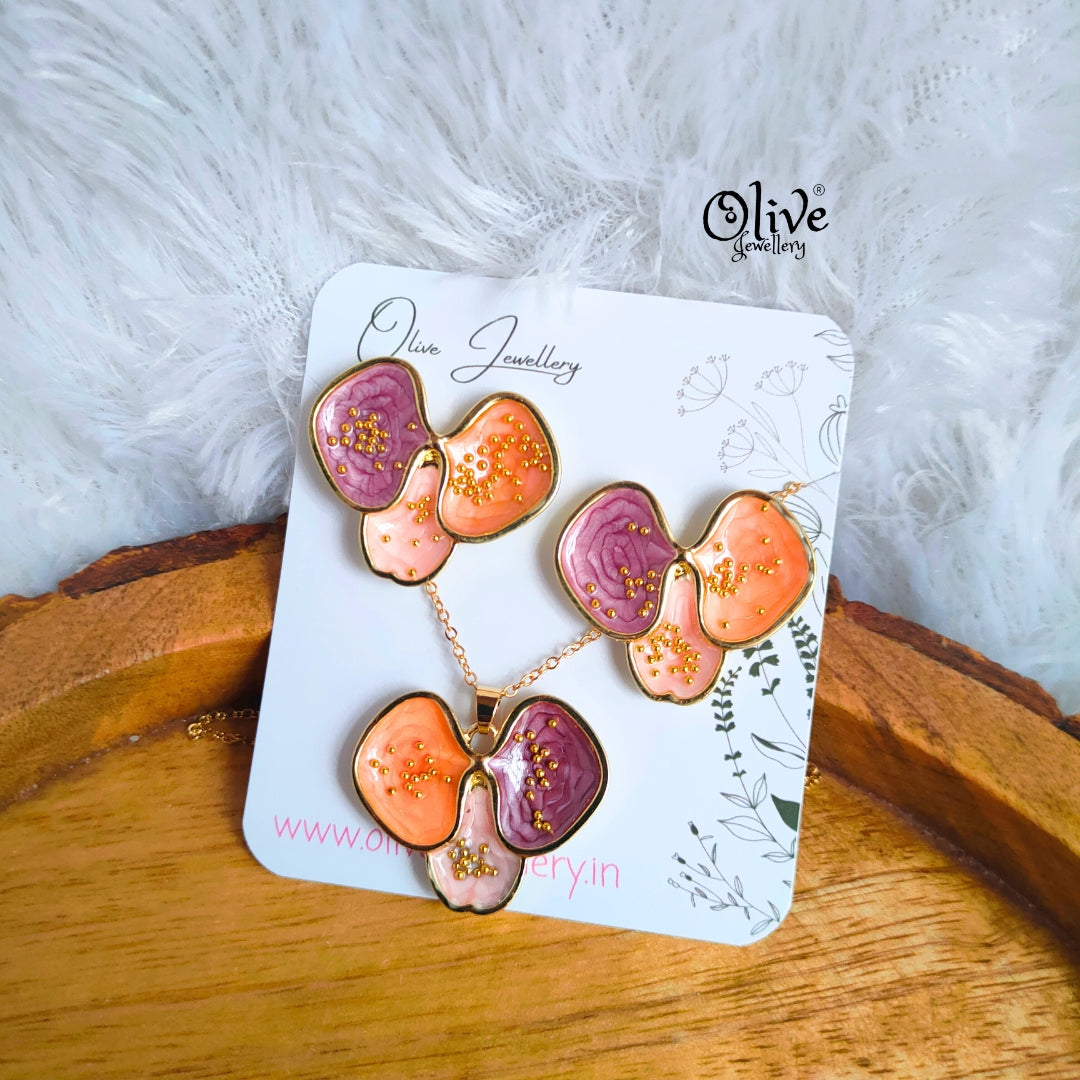 Enamel Pendent - 135 - Pendent with Earrings (Combo Set)