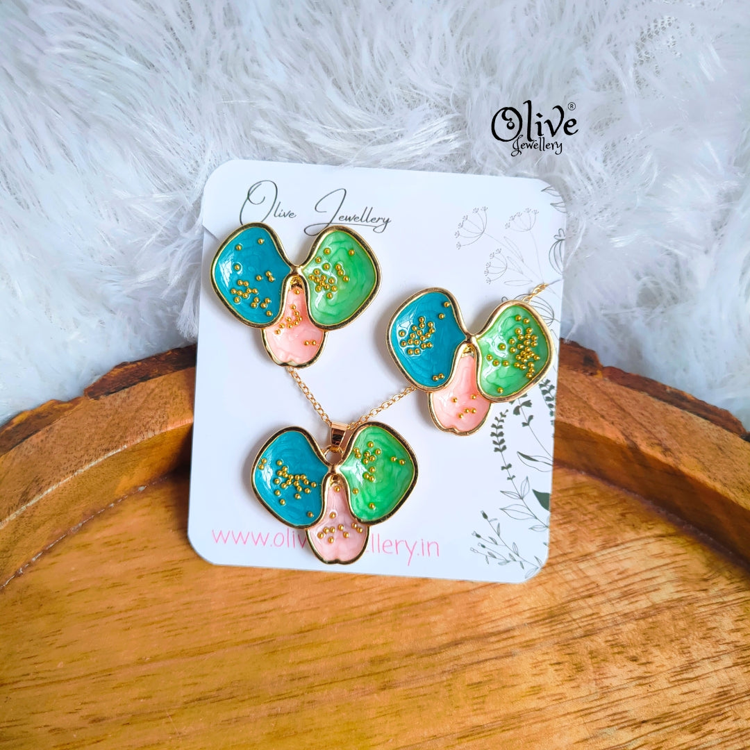Enamel Pendent - 135 - Pendent with Earrings (Combo Set)