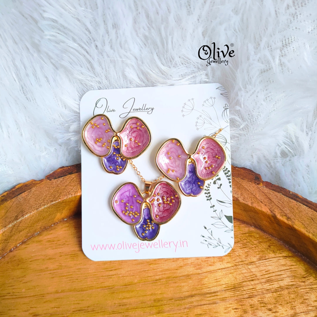 Enamel Pendent - 135 - Pendent with Earrings (Combo Set)