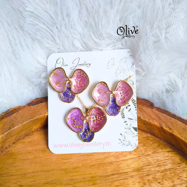 Enamel Pendent - 135 - Pendent with Earrings (Combo Set)