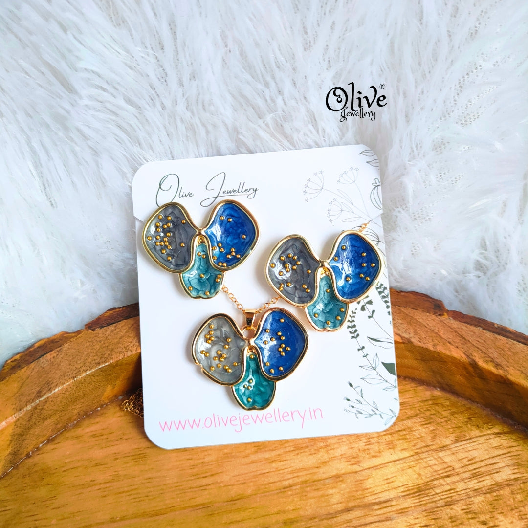 Enamel Pendent - 135 - Pendent with Earrings (Combo Set)