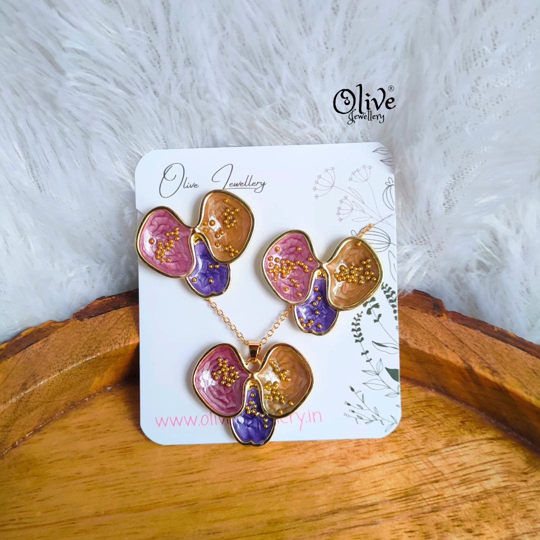 Enamel Pendent - 135 - Pendent with Earrings (Combo Set)