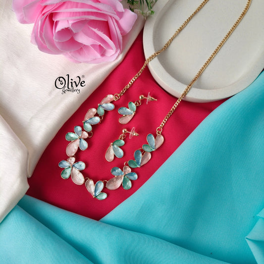 Multicolour Butterfly Floral Enamel Necklace