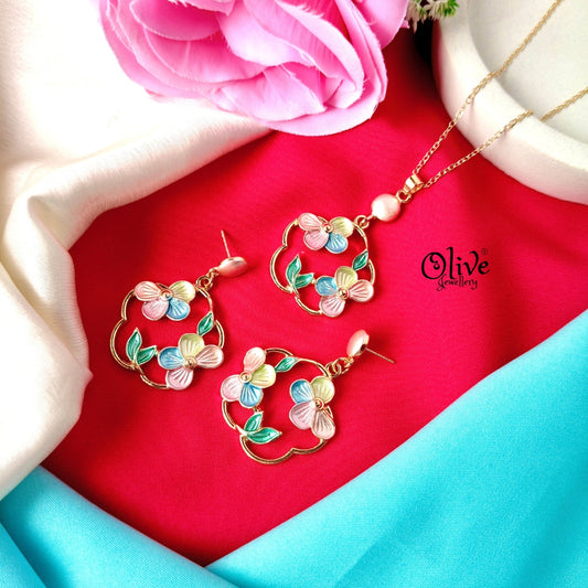 Flower Enamel Pendant Set