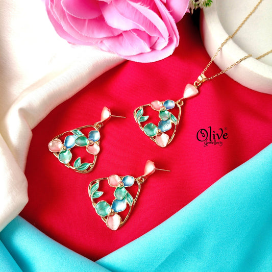 Floral Enamel Pendant Set