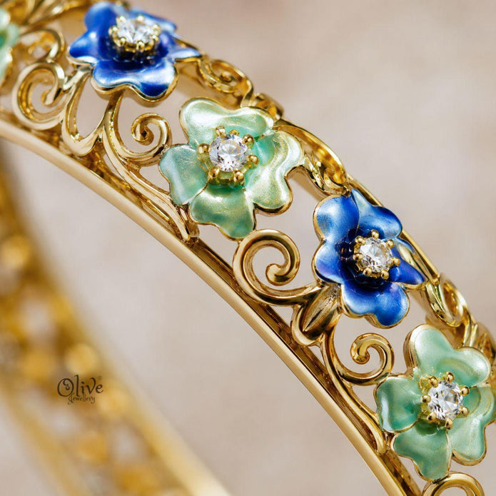 Cobalt Mint Florale Kada (Openable)