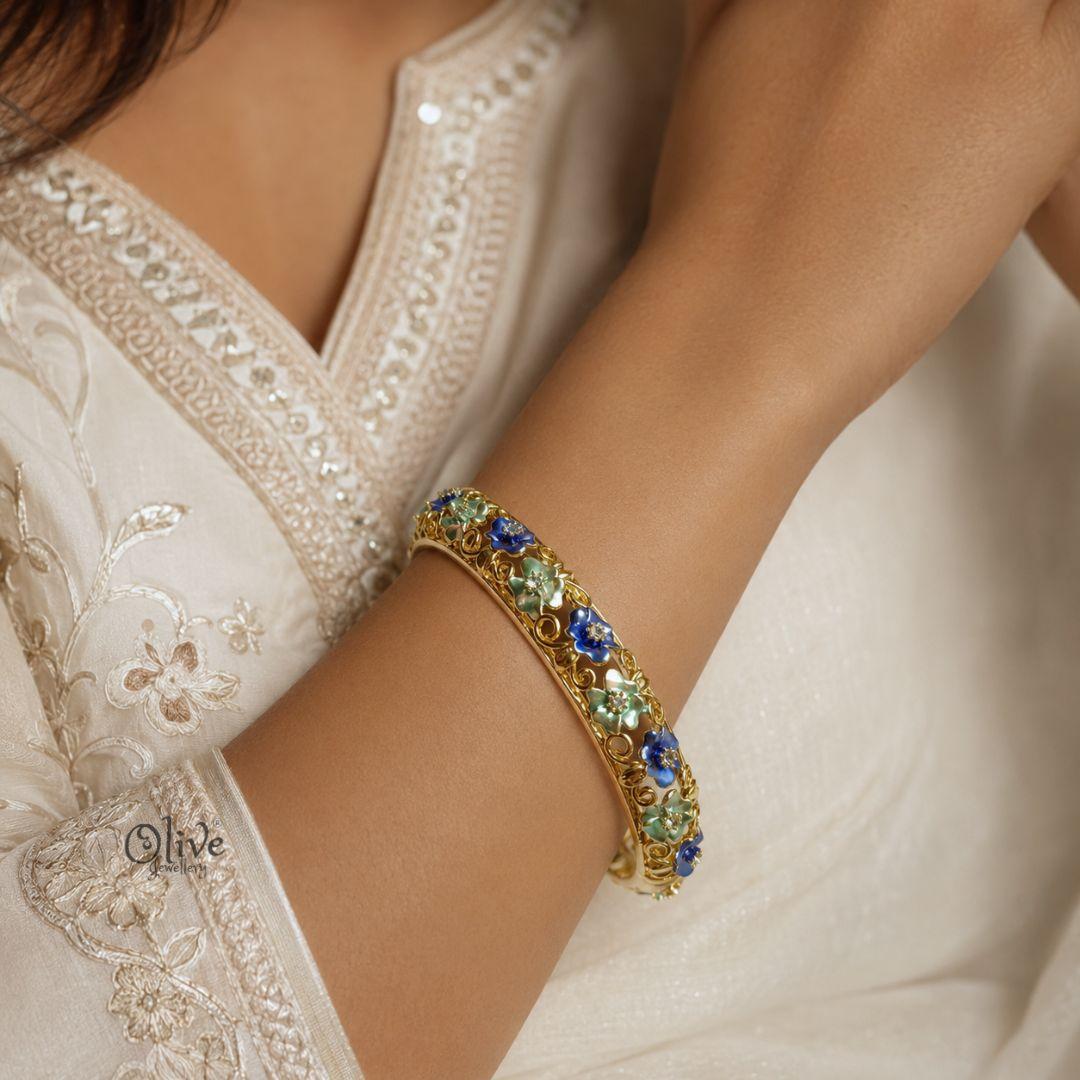 Cobalt Mint Florale Kada (Openable)