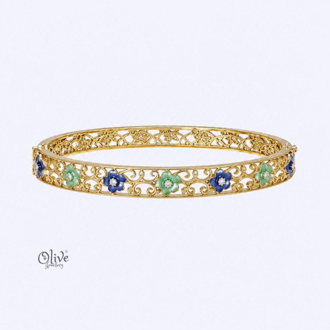 Cobalt Mint Florale Kada (Openable)