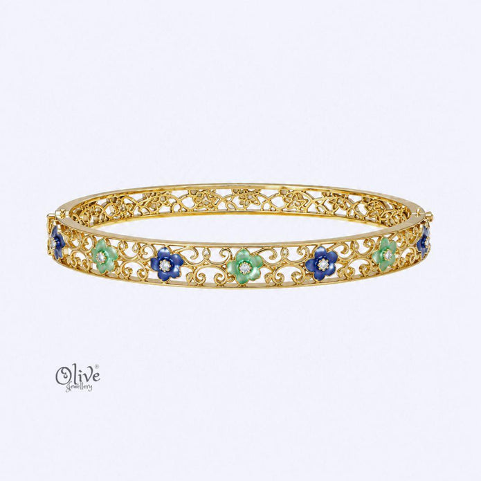Cobalt Mint Florale Kada (Openable)