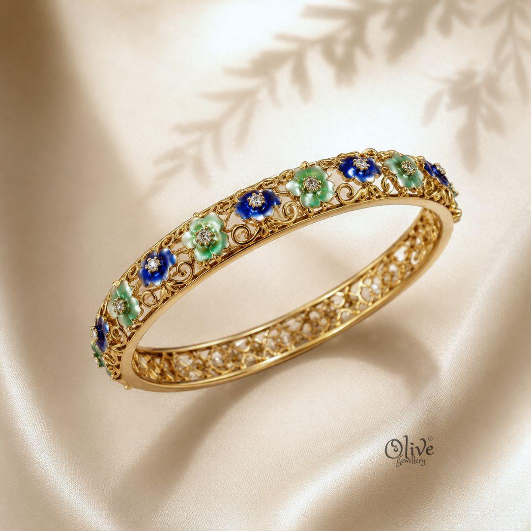 Cobalt Mint Florale Kada (Openable)