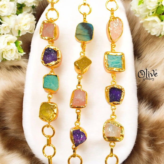 Natural Stone Bracelet - Four Stones - Collet Fitting - Multi Stones - Mixed - 14