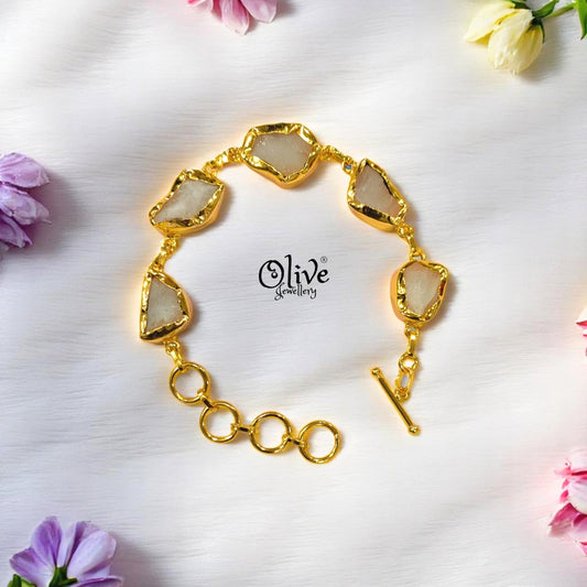 Natural Stone Bracelet -  Collet Fitting - Five Stones - Multi Stones - Mixed - 15