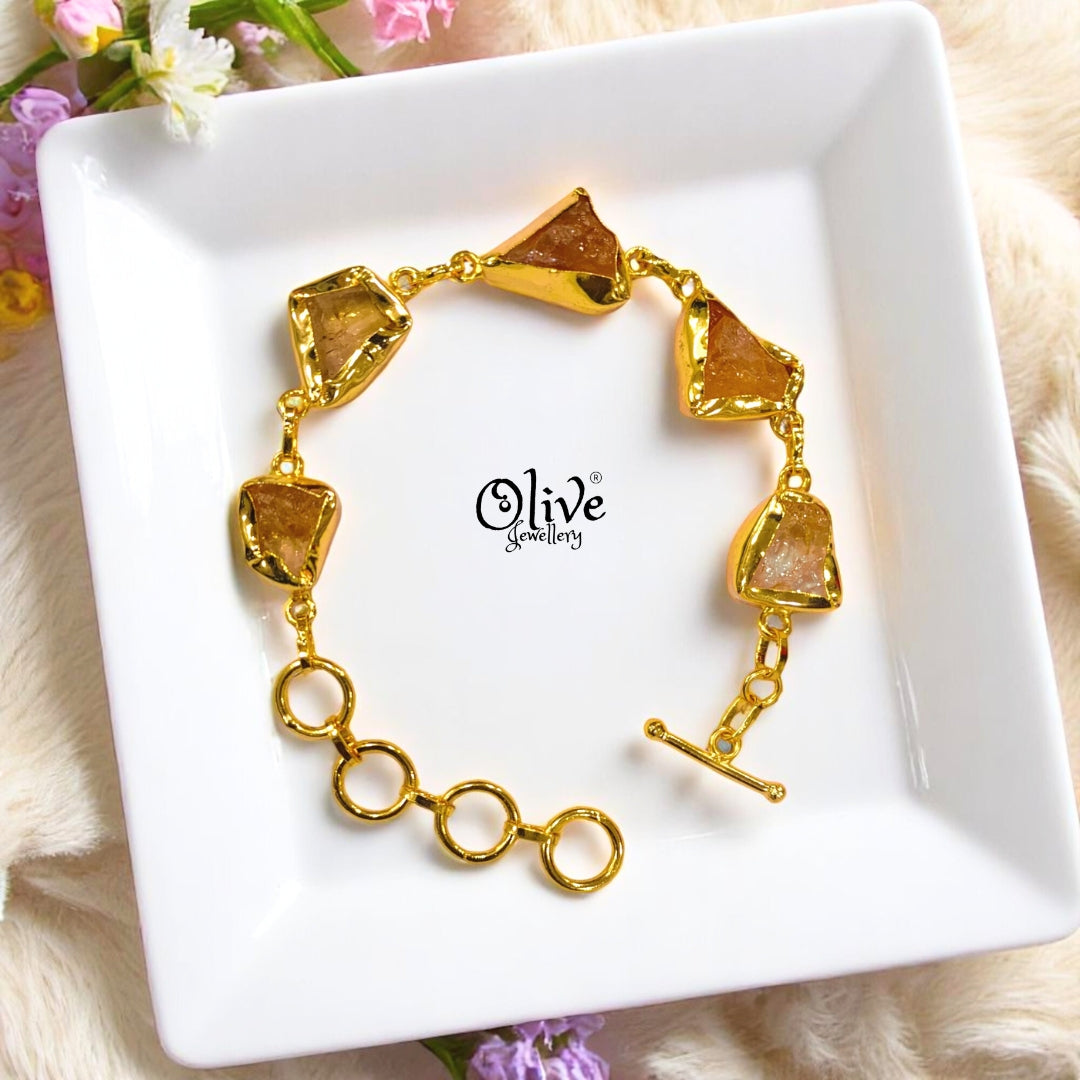 Natural Stone Bracelet -  Collet Fitting - Five Stones - Multi Stones - Mixed - 15