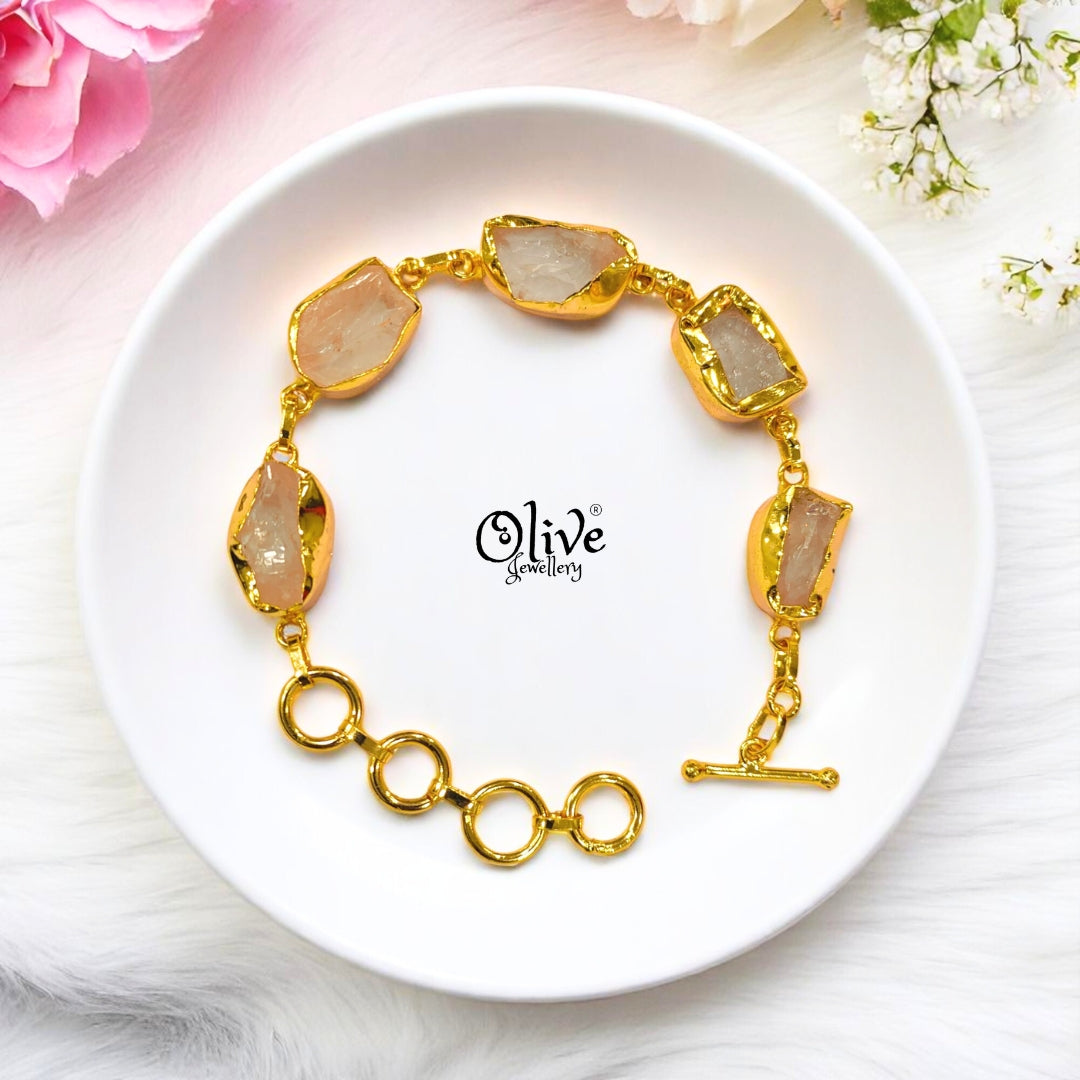 Natural Stone Bracelet -  Collet Fitting - Five Stones - Multi Stones - Mixed - 15