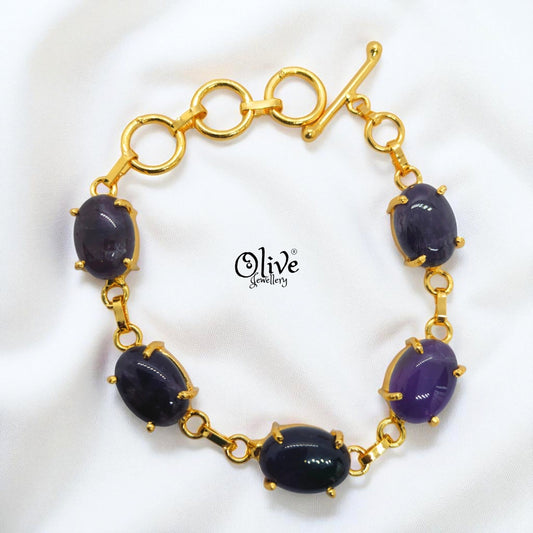 Natural Stone Bracelet - Claw Fitting - Five Stones - Full Finished Oval Shape - 22