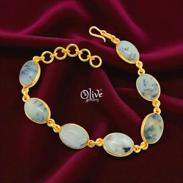 Natural Stone Bracelet - Collet Fitting - Seven Stones - Full Finished Oval Shape - 25