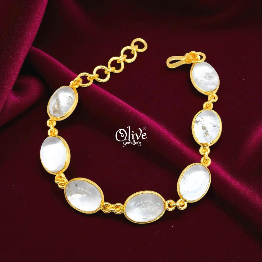 Natural Stone Bracelet - Collet Fitting - Six Stones - Full Finished Oval Shape - 25