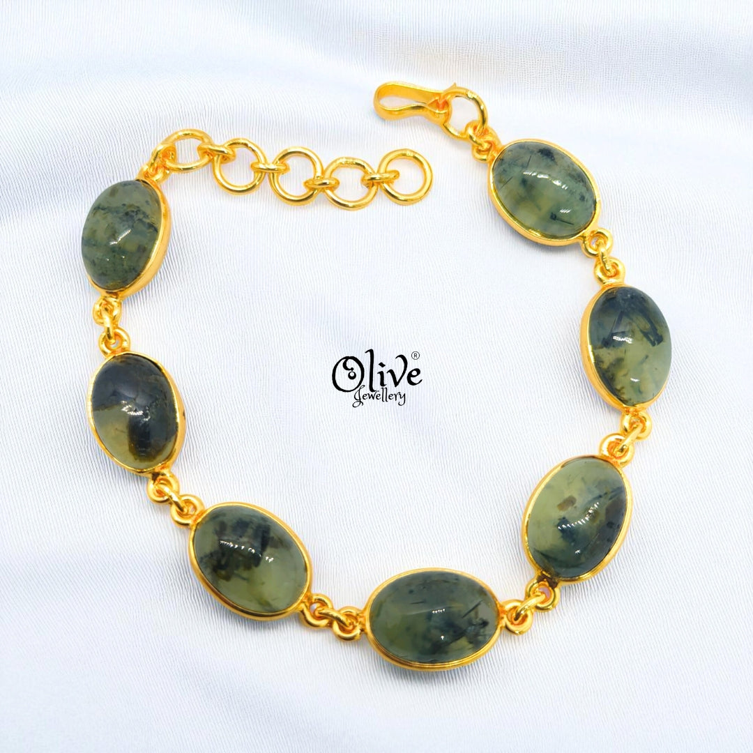 Natural Stone Bracelet - Collet Fitting - Six Stones - Full Finished Oval Shape - 25