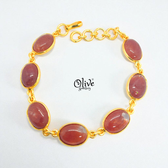 Natural Stone Bracelet - Collet Fitting - Seven Stones - Full Finished Oval Shape - 25