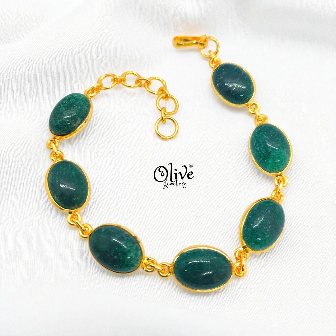 Natural Stone Bracelet - Collet Fitting - Seven Stones - Full Finished Oval Shape - 25
