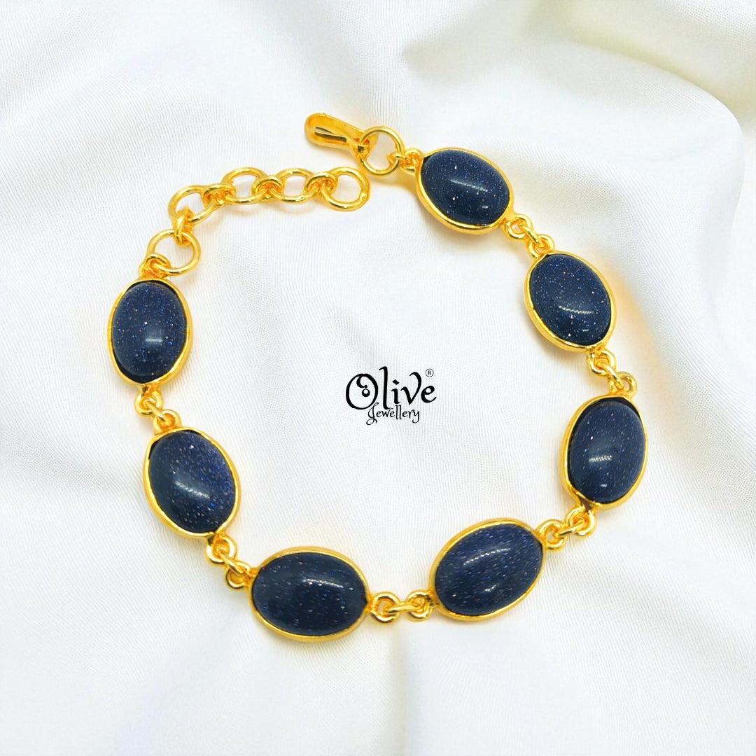 Natural Stone Bracelet - Collet Fitting - Six Stones - Full Finished Oval Shape - 25