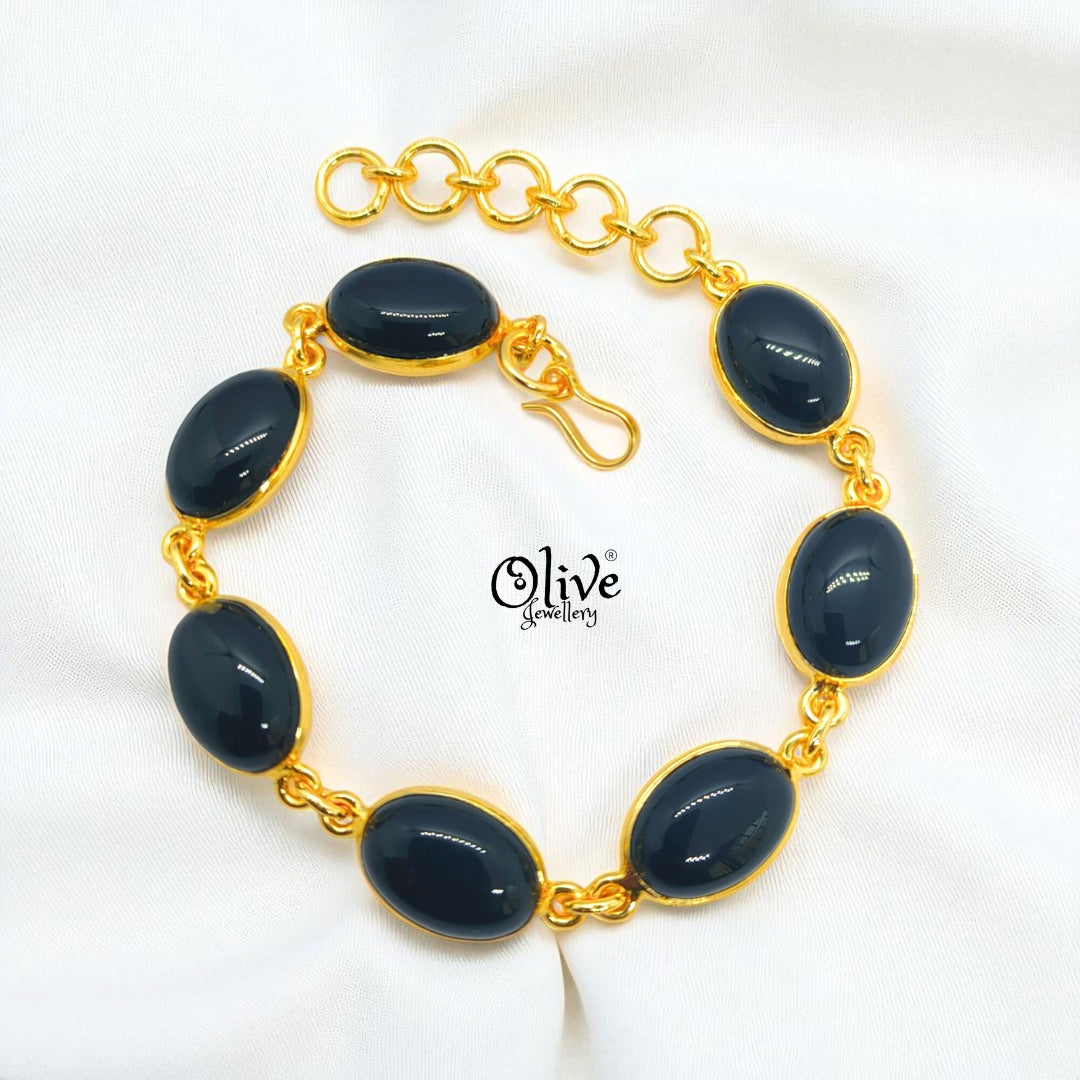 Natural Stone Bracelet - Collet Fitting - Six Stones - Full Finished Oval Shape - 25