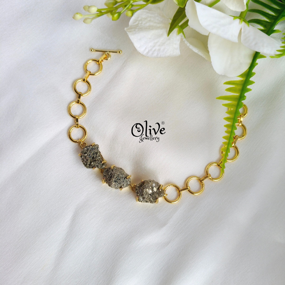 Natural  Stone Bracelet  - Claw Fitting - Pyrite Stone