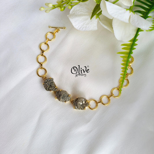 Natural  Stone Bracelet  - Claw Fitting - Pyrite Stone