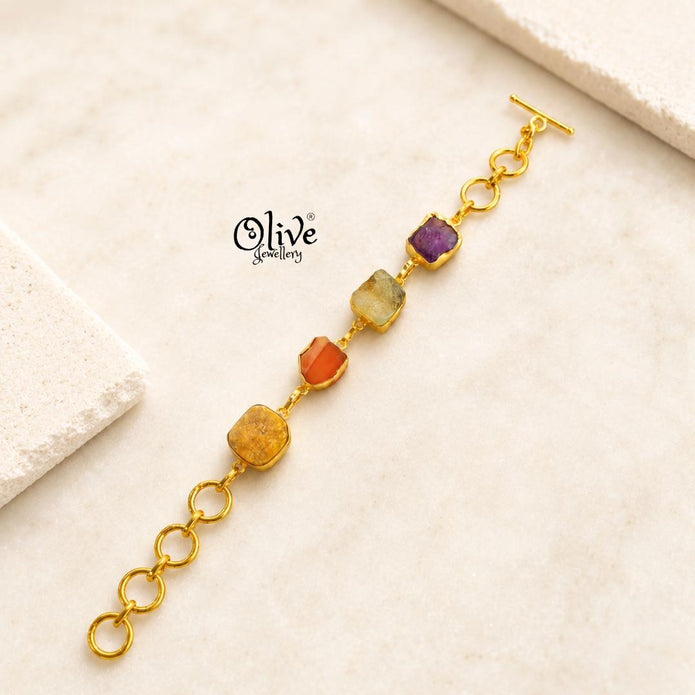 Natural Stone Bracelet - Four Stones - Collet Fitting - 56