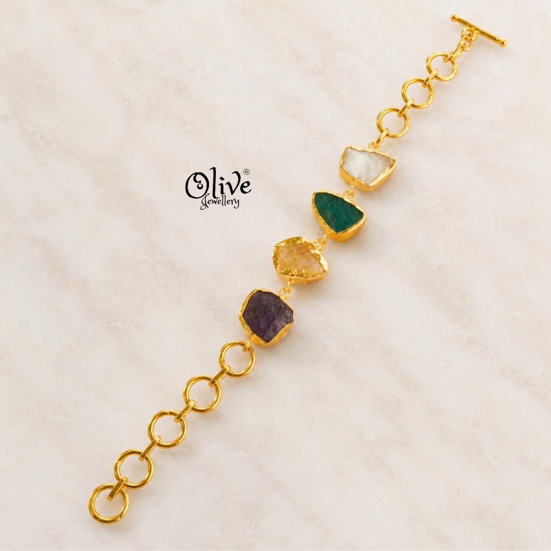 Natural Stone Bracelet - Four Stones - Collet Fitting - 56