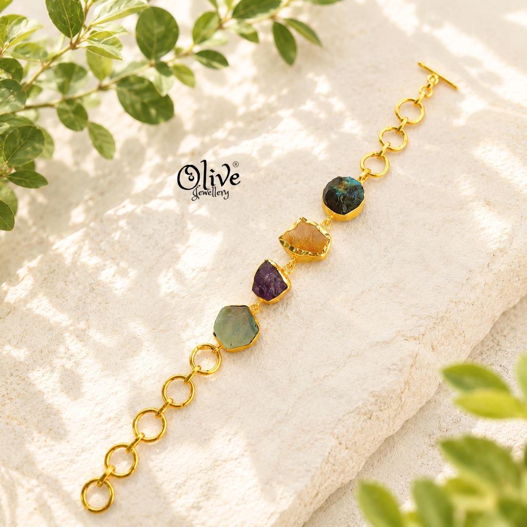 Natural Stone Bracelet - Four Stones - Collet Fitting - 56