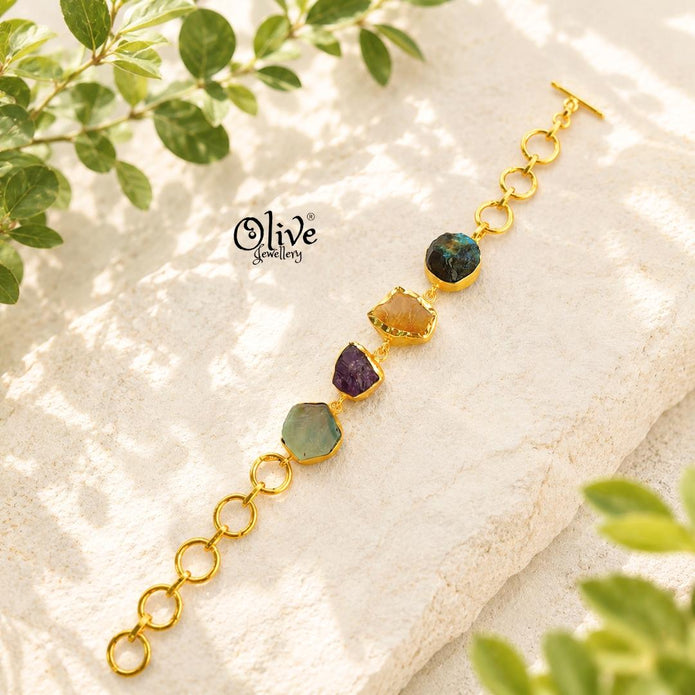 Natural Stone Bracelet - Four Stones - Collet Fitting - 56