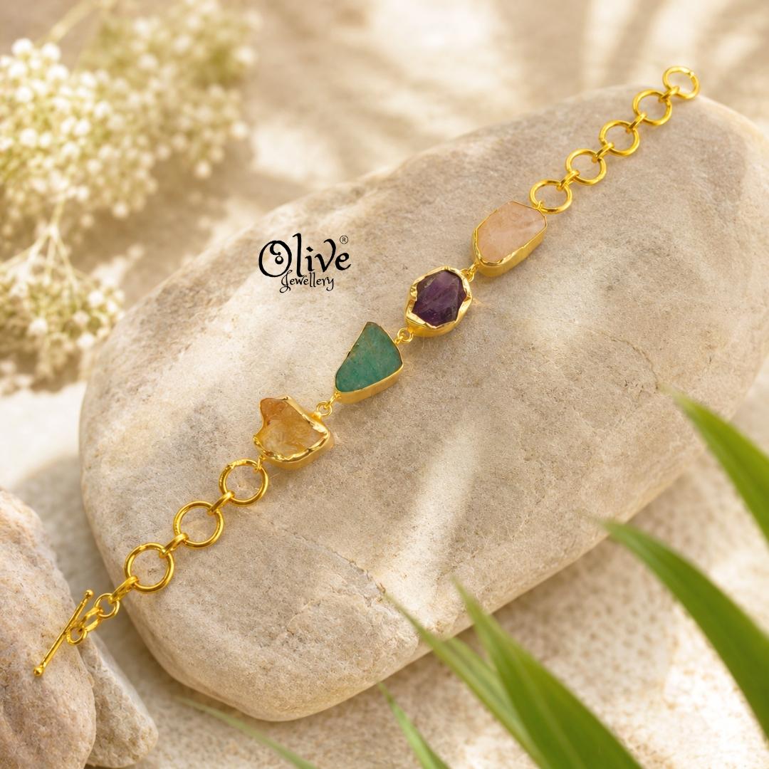 Natural Stone Bracelet - Four Stones - Collet Fitting - 56