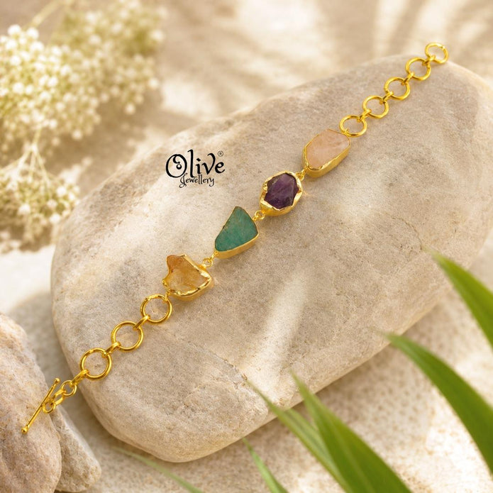 Natural Stone Bracelet - Four Stones - Collet Fitting - 56