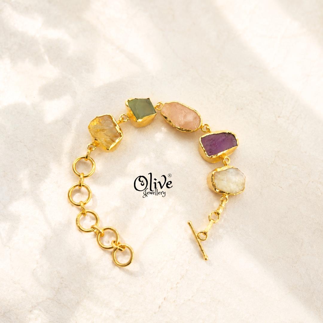 Natural Stone Bracelet -  Collet Fitting - Five Stones - 60
