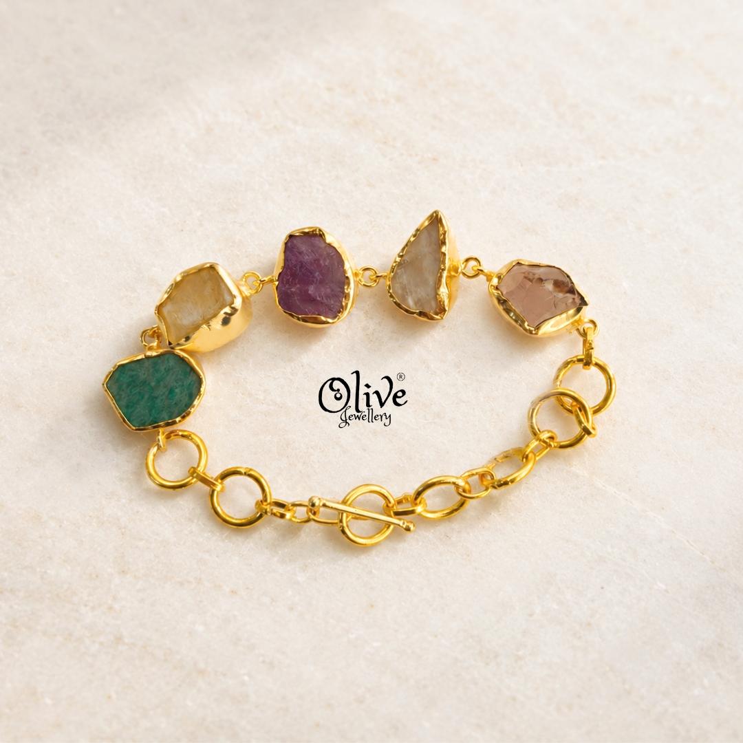 Natural Stone Bracelet -  Collet Fitting - Five Stones - 60