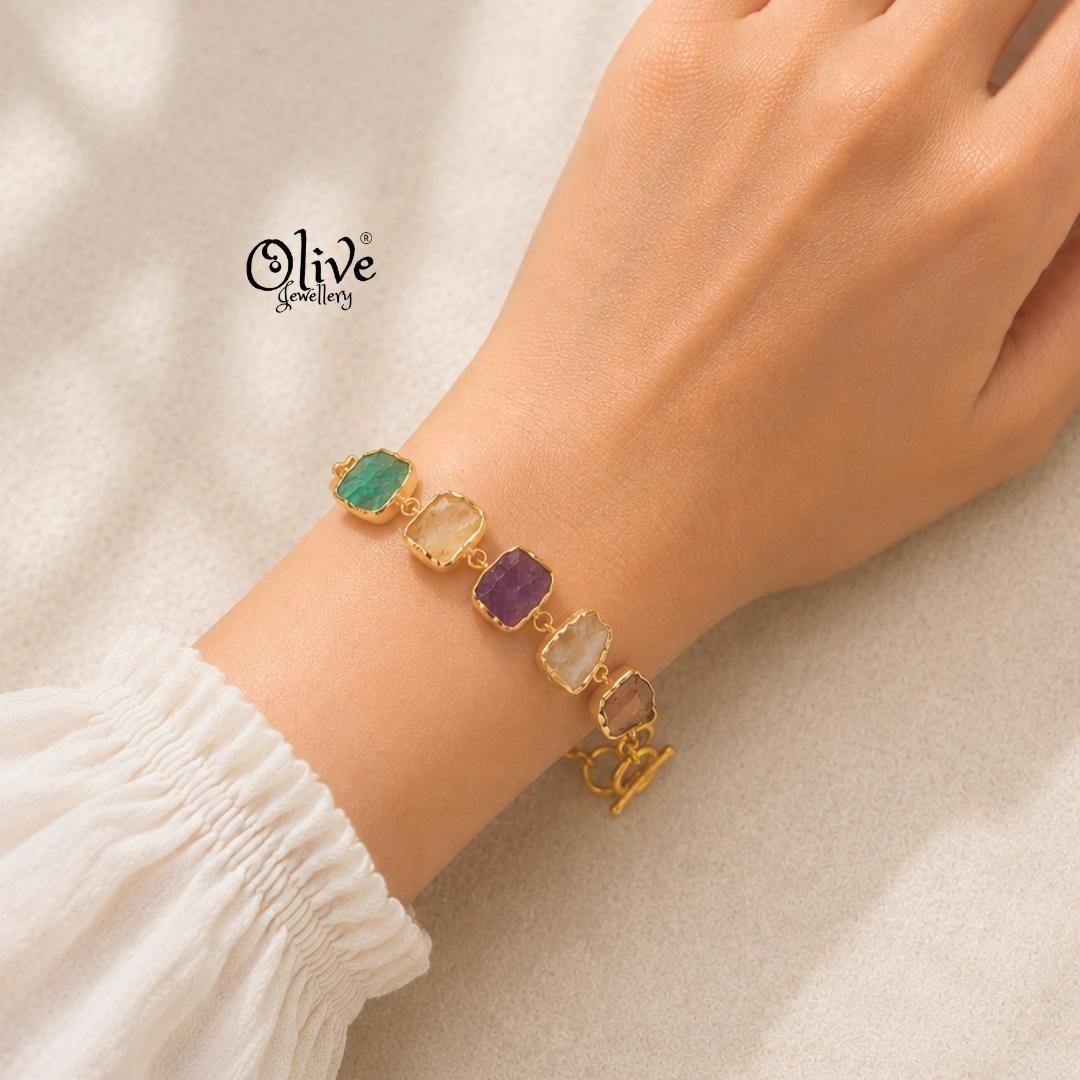 Natural Stone Bracelet -  Collet Fitting - Five Stones - 60