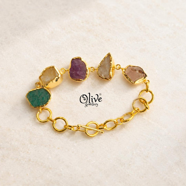 Natural Stone Bracelet -  Collet Fitting - Five Stones - 60