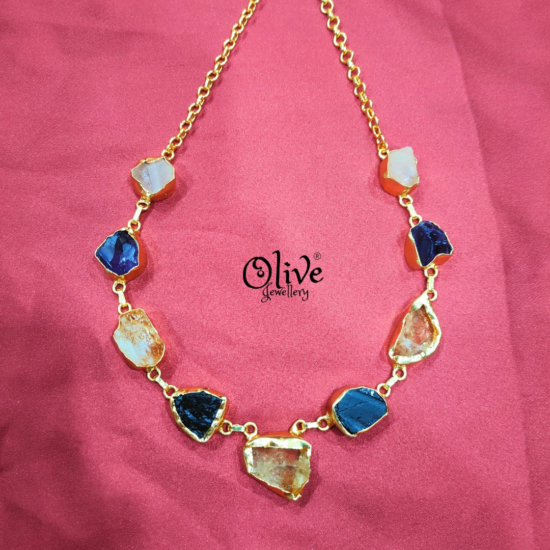 Golden Brass Collection Pendent - 9 Natural Stones - Collect Fitting - 4 (Multi)