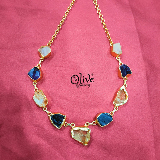 Golden Brass Collection Pendent - 9 Natural Stones - Collect Fitting - 4 (Multi)