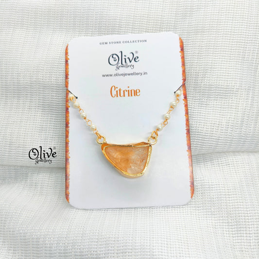 Golden Brass Collection Pendent - Natural Stones - Collet Fitting - Rough Shape - 34