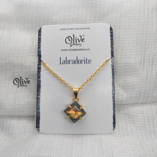 Golden Brass Collection Pendent - Natural Stones - Claw Fitting - Full Finished - Diagonal - 40