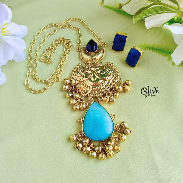 Golden Brass  Pendent Set - 66