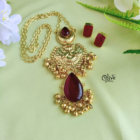 Golden Brass  Pendent Set - 69