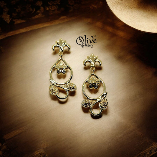 Golden Brass Earrings - 158