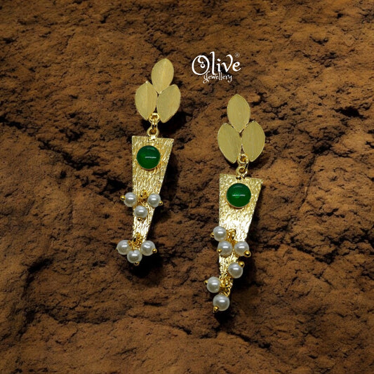 Golden Brass Earrings - 159